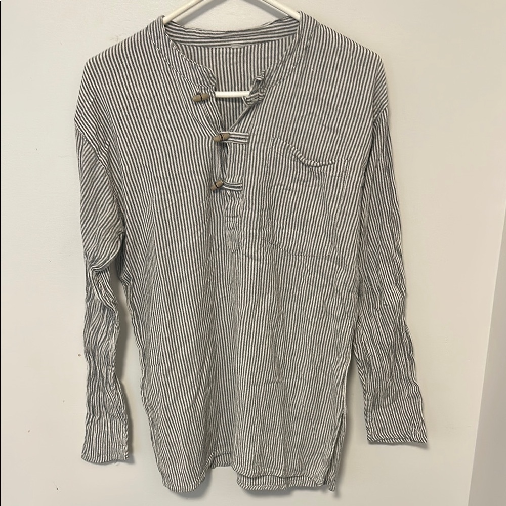 Handmade Striped Grey & White Men's Shirt - M